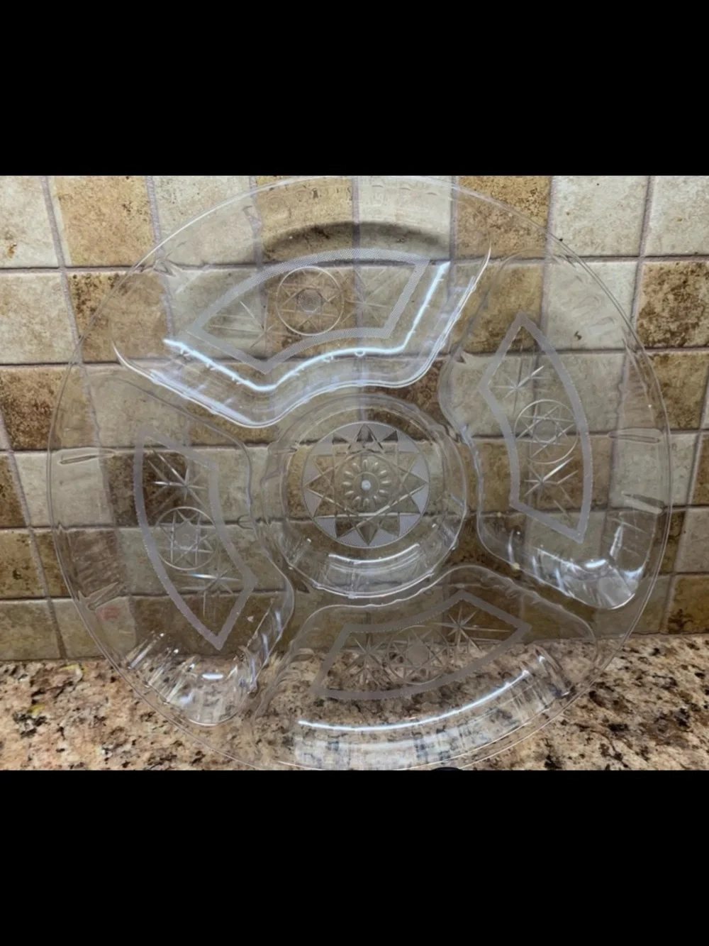 Clear Plastic Sectional Serving Platter Designed for Snacks and Appetizers.